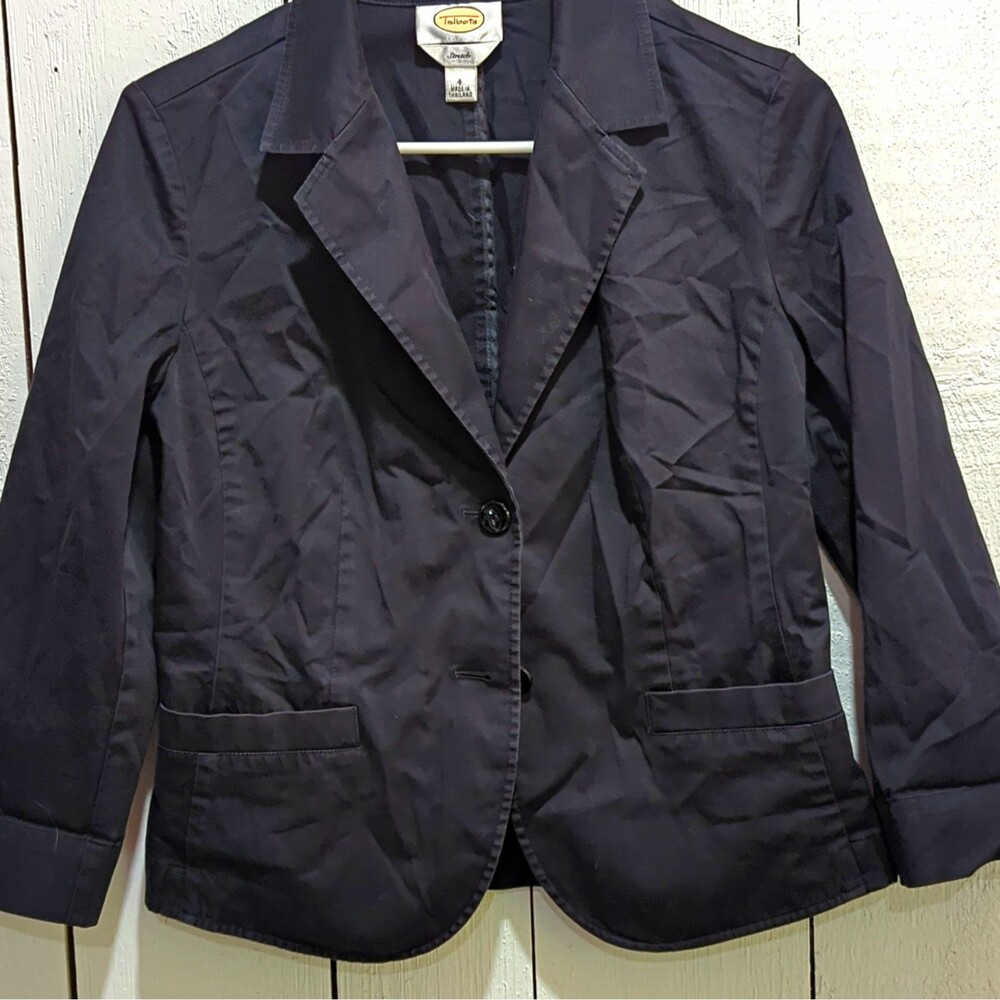 Talbots Black Stretch Button-Front Blazer Jacket Long Sleeve Solid - Size 4